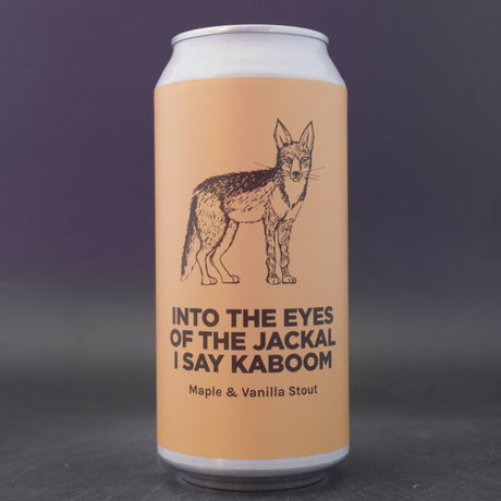 This is a can of Pomona Island - Into The Eyes Of The Jackal I Say Kaboom - 6.5% (440ml). It is a Stout / Porter craft beer available to buy from Ghost Whale, voted London's best craft beer shop.