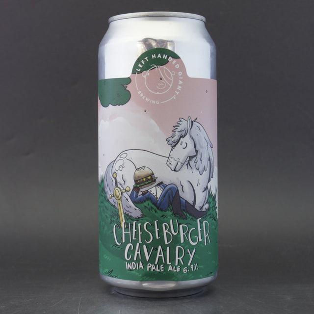 This is a can of Left Handed Giant - Cheeseburger Cavalry 2025 - 6.9% (440ml). It is a IPA craft beer available to buy from Ghost Whale, voted London's best craft beer shop.