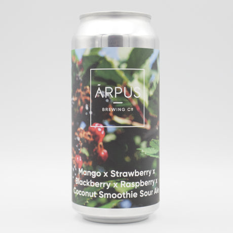 This is a can of Arpus Brewing Co - Mango x Strawberry x Blackberry x Raspberry x Coconut Smoothie Sour Ale - 4.5% (440ml). It is a Sour craft beer available to buy from Ghost Whale, voted London's best craft beer shop.