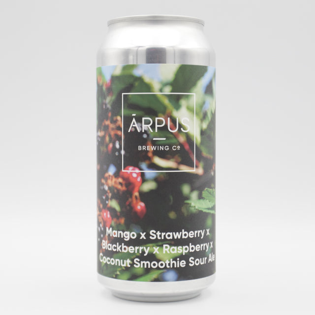 This is a can of Arpus Brewing Co - Mango x Strawberry x Blackberry x Raspberry x Coconut Smoothie Sour Ale - 4.5% (440ml). It is a Sour craft beer available to buy from Ghost Whale, voted London's best craft beer shop.