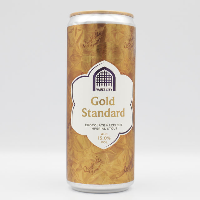 This is a can of Vault City - Gold Standard - 15% (330ml). It is a Imperial Stout / Porter craft beer available to buy from Ghost Whale, voted London's best craft beer shop.