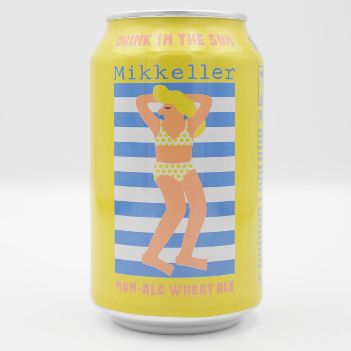 This is a can of Mikkeller - Drinkin In The Sun - 0.3% (330ml). It is a Wit / Wheat craft beer available to buy from Ghost Whale, voted London's best craft beer shop.
