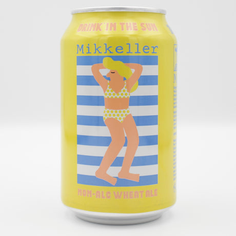 This is a can of Mikkeller - Drinkin In The Sun - 0.3% (330ml). It is a Wit / Wheat craft beer available to buy from Ghost Whale, voted London's best craft beer shop.