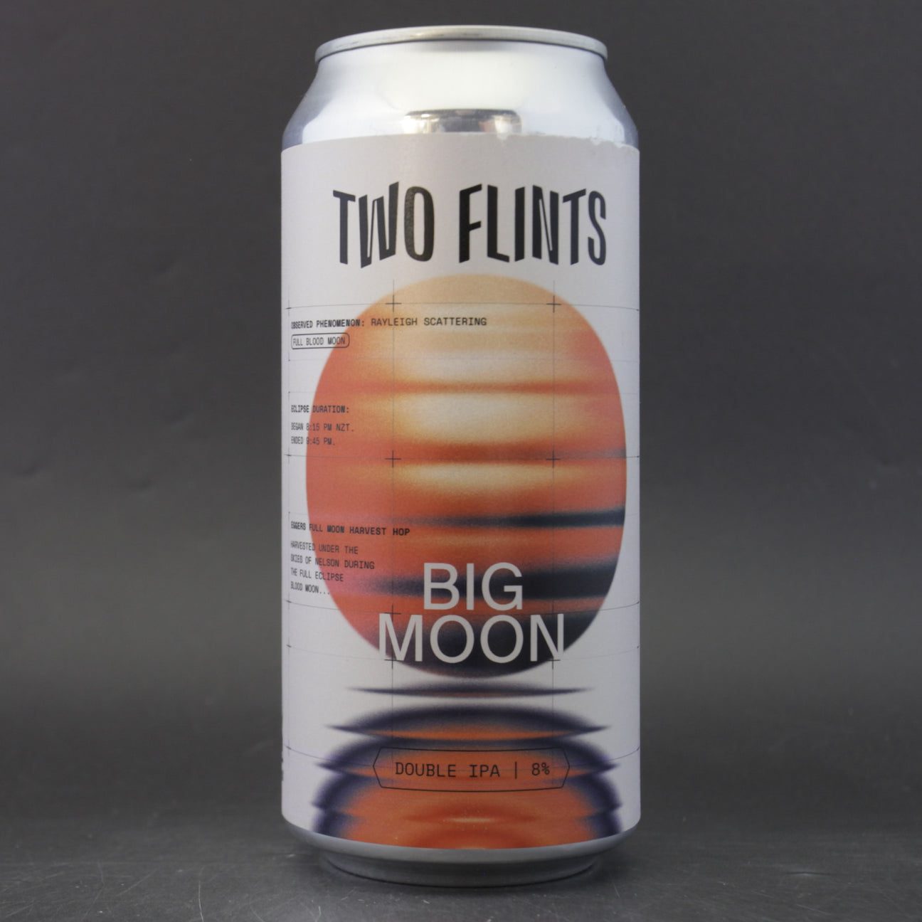 This is a can of Two Flints - Big Moon - 8% (440ml). It is a Double IPA craft beer available to buy from Ghost Whale, voted London's best craft beer shop.