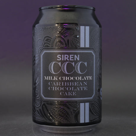 This is a can of Siren - Milk Chocolate Caribbean Chocolate Cake - 7.4% (330ml). It is a Stout / Porter craft beer available to buy from Ghost Whale, voted London's best craft beer shop.
