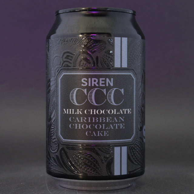 This is a can of Siren - Milk Chocolate Caribbean Chocolate Cake - 7.4% (330ml). It is a Stout / Porter craft beer available to buy from Ghost Whale, voted London's best craft beer shop.