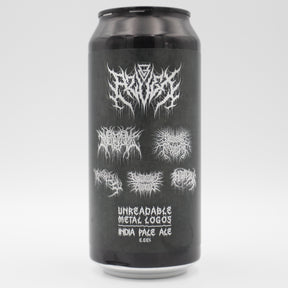 This is a can of Azvex - Unreadable Metal Logos - 6.66% (440ml). It is a IPA craft beer available to buy from Ghost Whale, voted London's best craft beer shop.