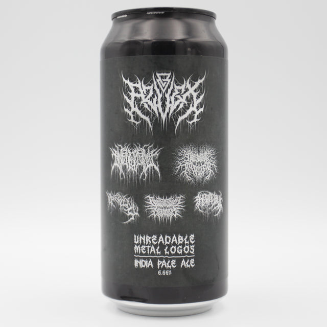 This is a can of Azvex - Unreadable Metal Logos - 6.66% (440ml). It is a IPA craft beer available to buy from Ghost Whale, voted London's best craft beer shop.