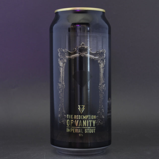 This is a can of Azvex - The Redemption Of Vanity - 13% (440ml). It is a Imperial Stout / Porter craft beer available to buy from Ghost Whale, voted London's best craft beer shop.