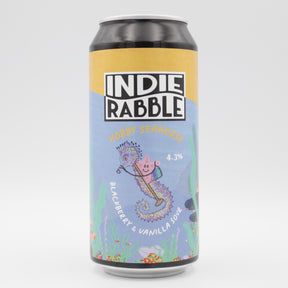 This is a can of Indie Rabble - Hobby Seahorse - 4.8% (440ml). It is a Sour craft beer available to buy from Ghost Whale, voted London's best craft beer shop.