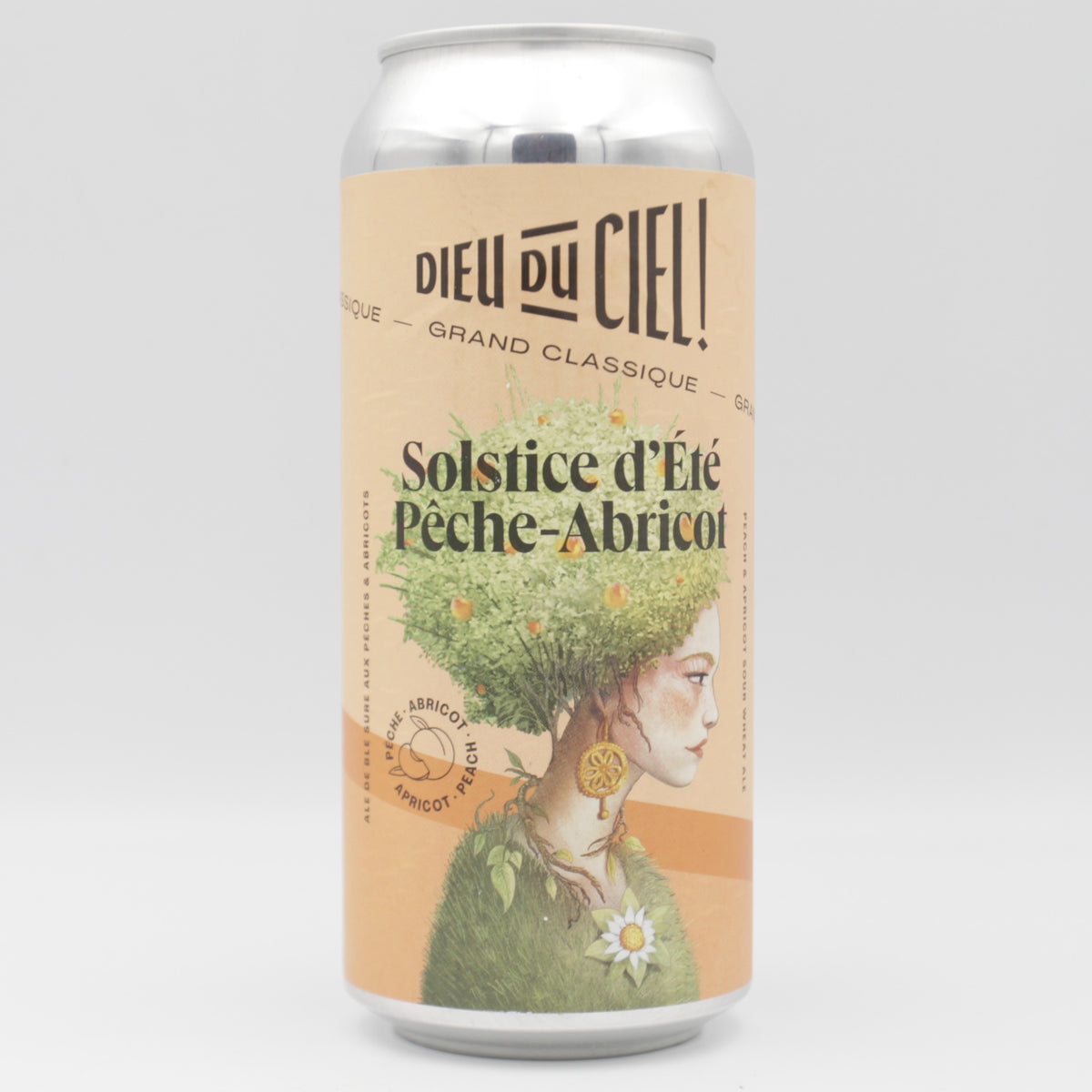 This is a can of Dieu Du Ciel - Solstice D'Été Pêche-Abricot - 5.9% (473ml). It is a Sour craft beer available to buy from Ghost Whale, voted London's best craft beer shop.