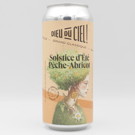 This is a can of Dieu Du Ciel - Solstice D'Été Pêche-Abricot - 5.9% (473ml). It is a Sour craft beer available to buy from Ghost Whale, voted London's best craft beer shop.