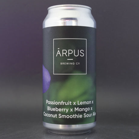 This is a can of Arpus Brewing Co - Passionfruit x Lemon x Blueberry x Mango x Coconut Smoothie Sour - 4.5% (440ml). It is a Sour craft beer available to buy from Ghost Whale, voted London's best craft beer shop.