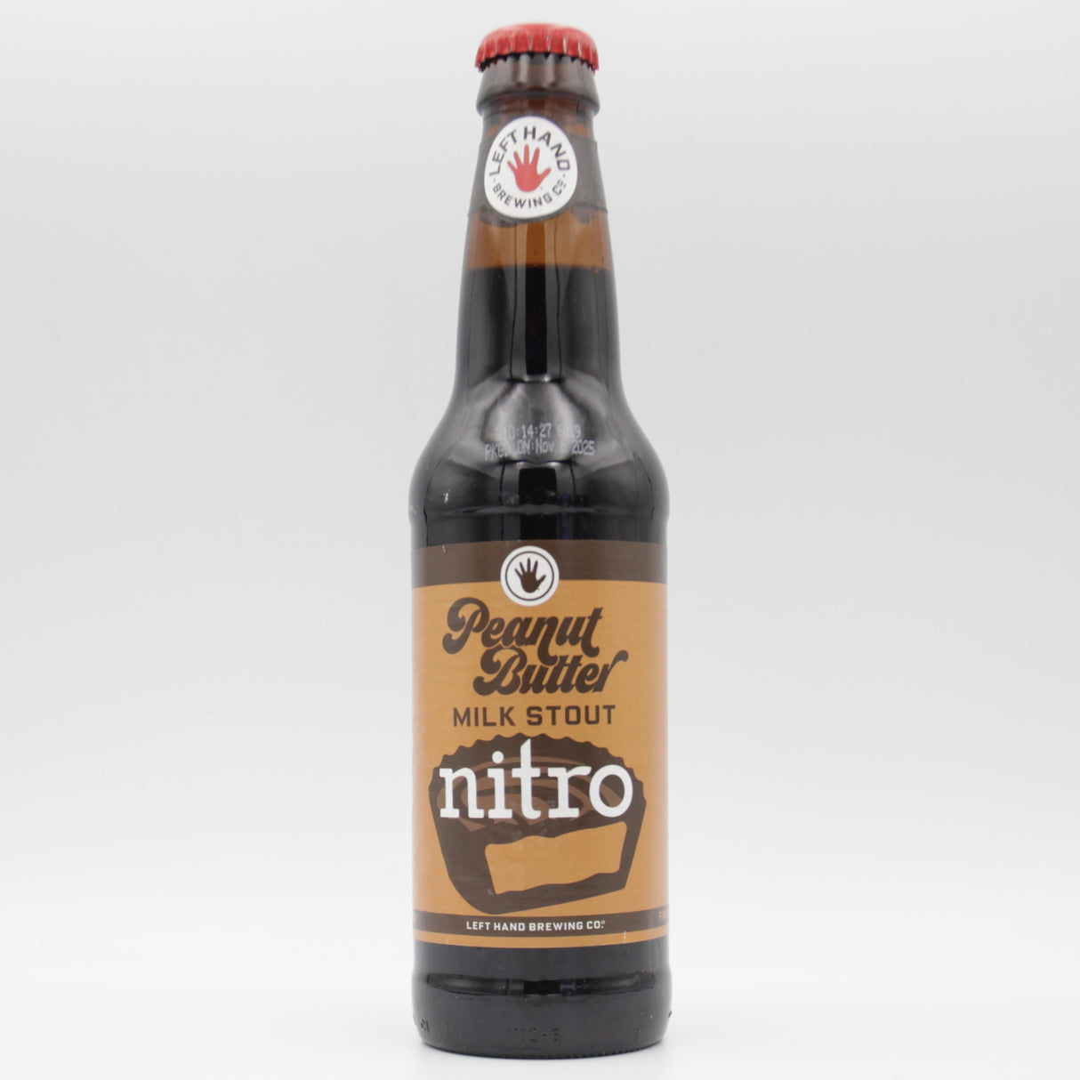This is a bottle of Left Hand - Peanut Butter Milk Stout Nitro - 6.2% (355ml). It is a Stout / Porter craft beer available to buy from Ghost Whale, voted London's best craft beer shop.