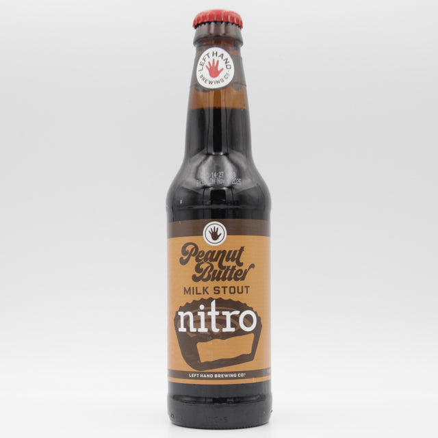 This is a bottle of Left Hand - Peanut Butter Milk Stout Nitro - 6.2% (355ml). It is a Stout / Porter craft beer available to buy from Ghost Whale, voted London's best craft beer shop.