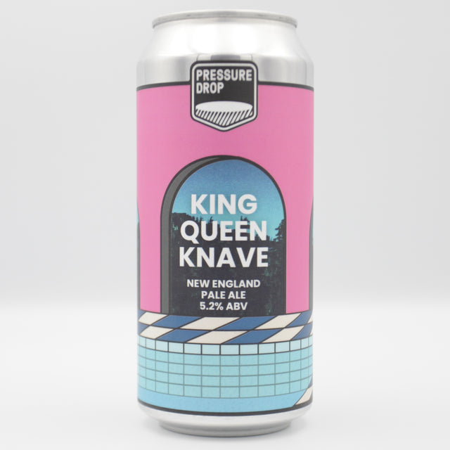 This is a can of Pressure Drop - King Queen Knave - 5.2% (440ml). It is a Pale Ale craft beer available to buy from Ghost Whale, voted London's best craft beer shop.