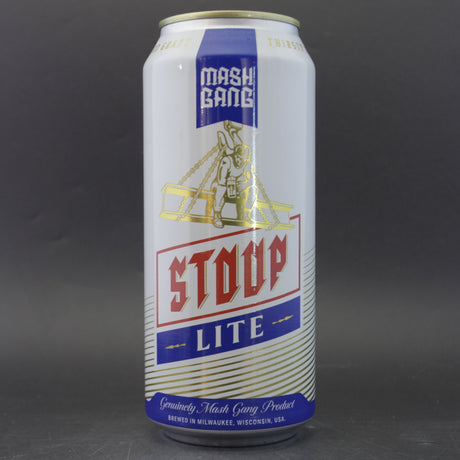 This is a can of Mash Gang - Stoop Lite - 0.5% (473ml). It is a Lager / Pilsner / Kölsch craft beer available to buy from Ghost Whale, voted London's best craft beer shop.