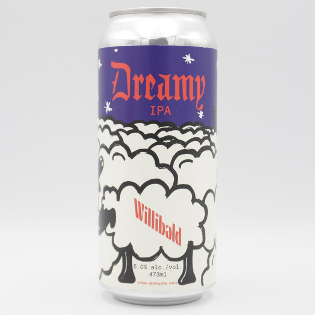 This is a can of Willibald - Dreamy - 6% (473ml). It is a IPA craft beer available to buy from Ghost Whale, voted London's best craft beer shop.