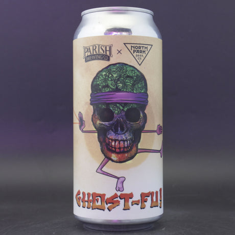 This is a can of Parish / North Park - Ghost Fu! - 8% (473ml). It is a Double IPA craft beer available to buy from Ghost Whale, voted London's best craft beer shop.