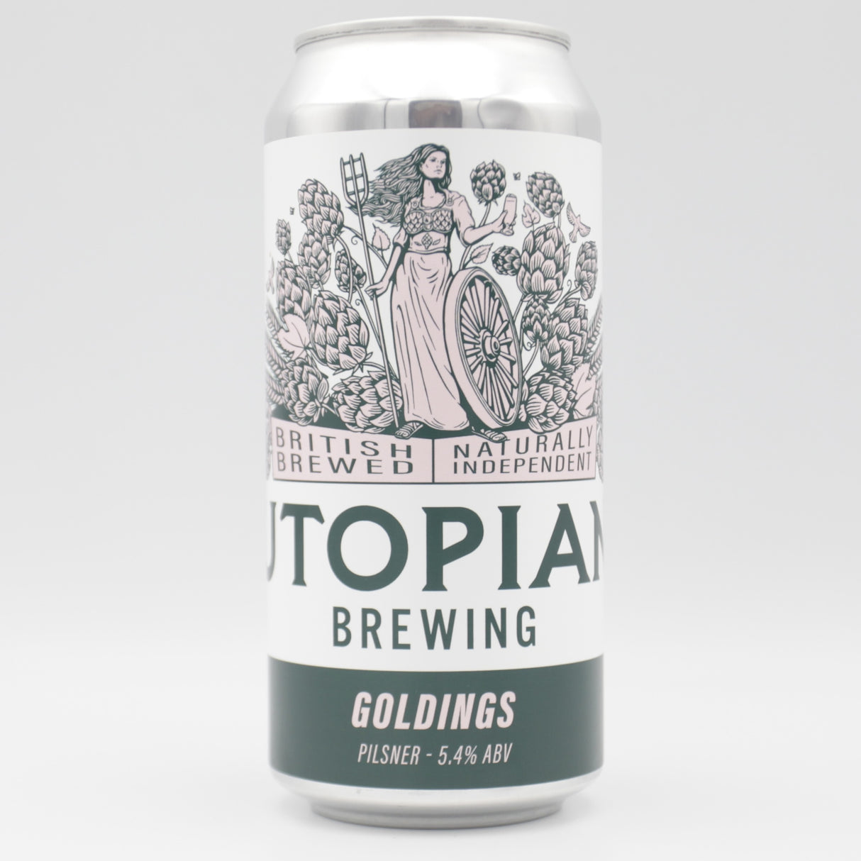 This is a can of Utopian - Goldings - 5.4% (440ml). It is a Lager / Pilsner / Kölsch craft beer available to buy from Ghost Whale, voted London's best craft beer shop.