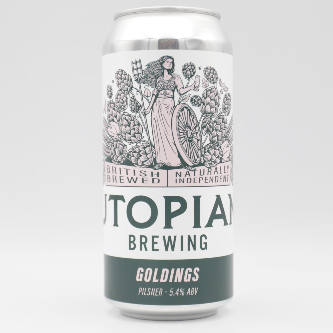 This is a can of Utopian - Goldings - 5.4% (440ml). It is a Lager / Pilsner / Kölsch craft beer available to buy from Ghost Whale, voted London's best craft beer shop.