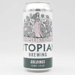 This is a can of Utopian - Goldings - 5.4% (440ml). It is a Lager / Pilsner / Kölsch craft beer available to buy from Ghost Whale, voted London's best craft beer shop.