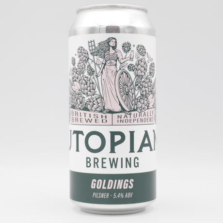 This is a can of Utopian - Goldings - 5.4% (440ml). It is a Lager / Pilsner / Kölsch craft beer available to buy from Ghost Whale, voted London's best craft beer shop.