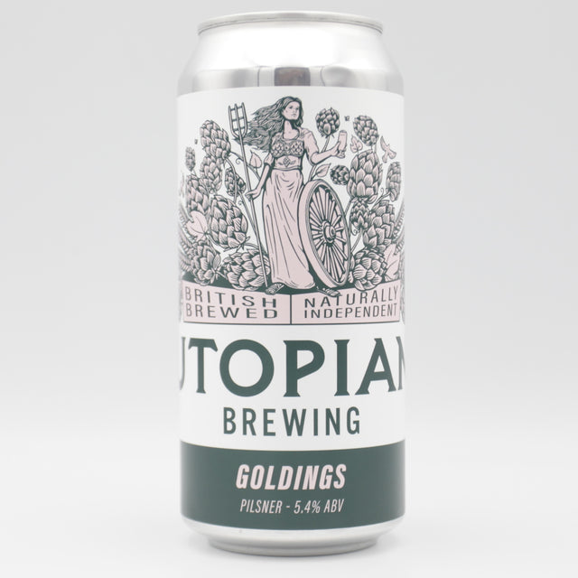 This is a can of Utopian - Goldings - 5.4% (440ml). It is a Lager / Pilsner / Kölsch craft beer available to buy from Ghost Whale, voted London's best craft beer shop.