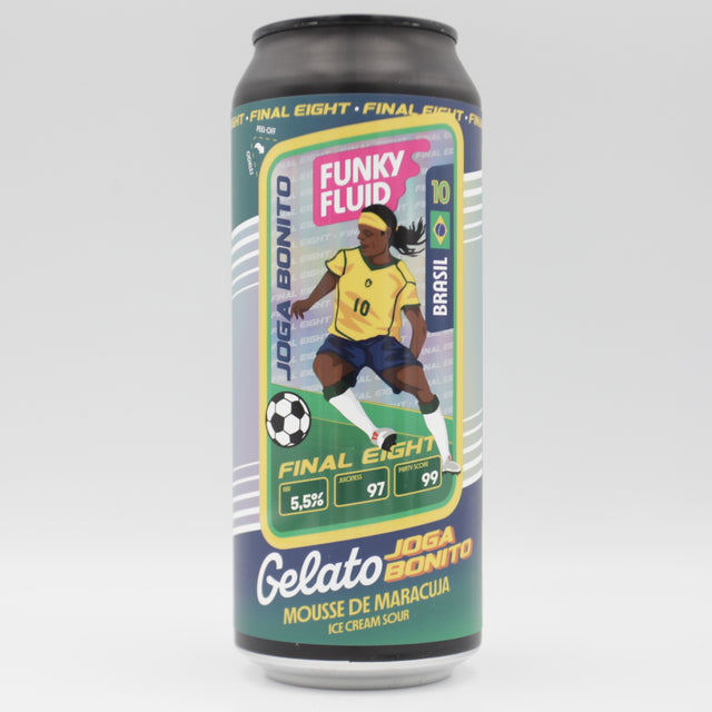This is a can of Funky Fluid - Gelato: Joga Bonito - 5.5% (500ml). It is a Sour craft beer available to buy from Ghost Whale, voted London's best craft beer shop.