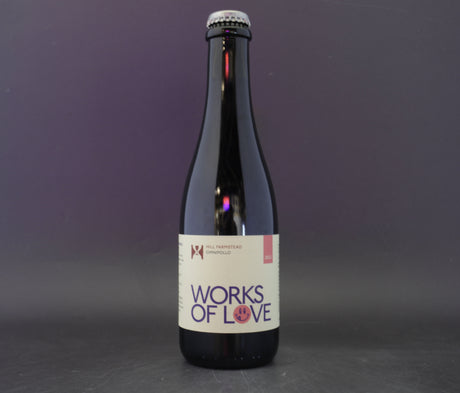 This is a bottle of Hill Farmstead / Omnipollo - Works Of Love - 6.5% (375ml). It is a Wild Ale craft beer available to buy from Ghost Whale, voted London's best craft beer shop.