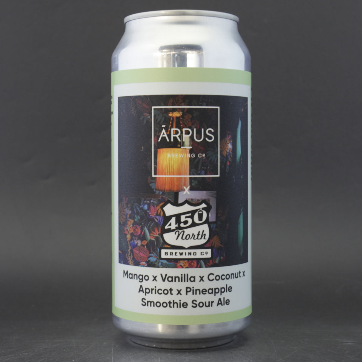 This is a can of Arpus Brewing Co - Mango X Vanilla X Coconut X Apricot X Pineapple Smoothie Sour - 4.5% (440ml). It is a Sour craft beer available to buy from Ghost Whale, voted London's best craft beer shop.