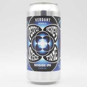 This is a can of Verdant - People Money Space Time - 3.4% (440ml). It is a Pale Ale craft beer available to buy from Ghost Whale, voted London's best craft beer shop.
