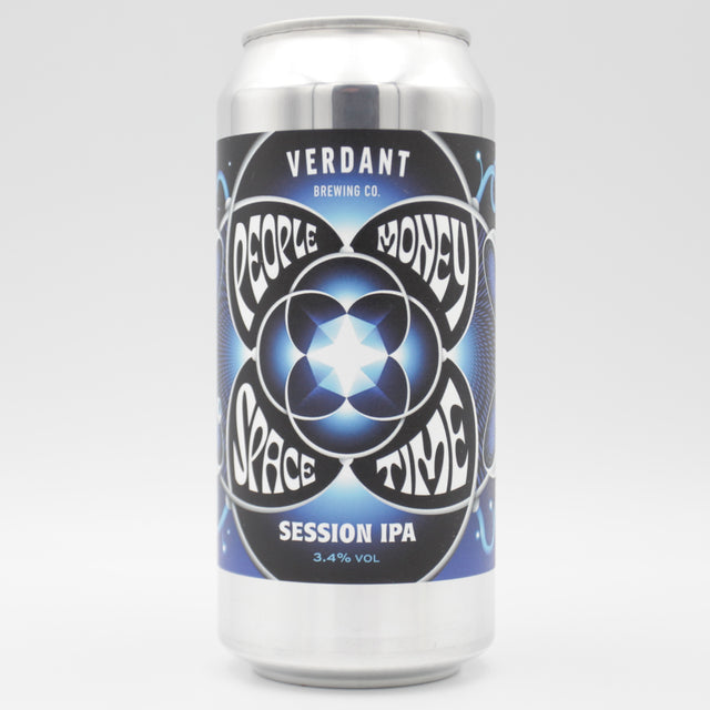 This is a can of Verdant - People Money Space Time - 3.4% (440ml). It is a Pale Ale craft beer available to buy from Ghost Whale, voted London's best craft beer shop.