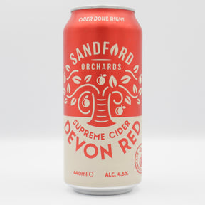 This is a can of Sandford Orchards - Devon Red - 4.5% (440ml). It is a  craft cider available to buy from Ghost Whale, voted London's best craft beer shop.