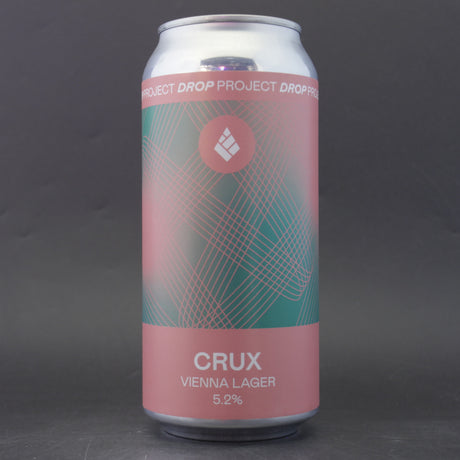 This is a can of Drop Project - Crux - 5.2% (440ml). It is a Lager / Pilsner / Kölsch craft beer available to buy from Ghost Whale, voted London's best craft beer shop.