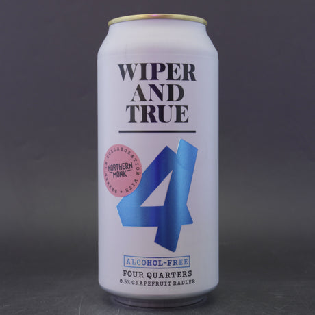 This is a can of Wiper And True / Northern Monk - Four Quarters - 0.5% (440ml). It is a Radler craft beer available to buy from Ghost Whale, voted London's best craft beer shop.