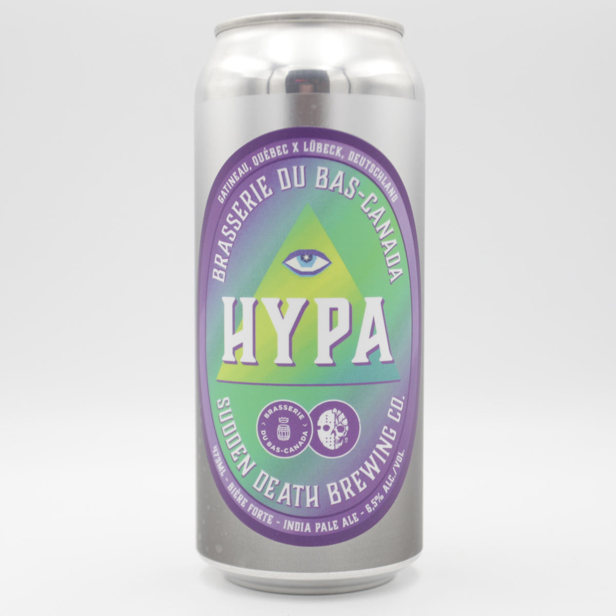 This is a can of Brasserie du Bas / Sudden Death - Hypa - 6.5% (470ml). It is a IPA craft beer available to buy from Ghost Whale, voted London's best craft beer shop.