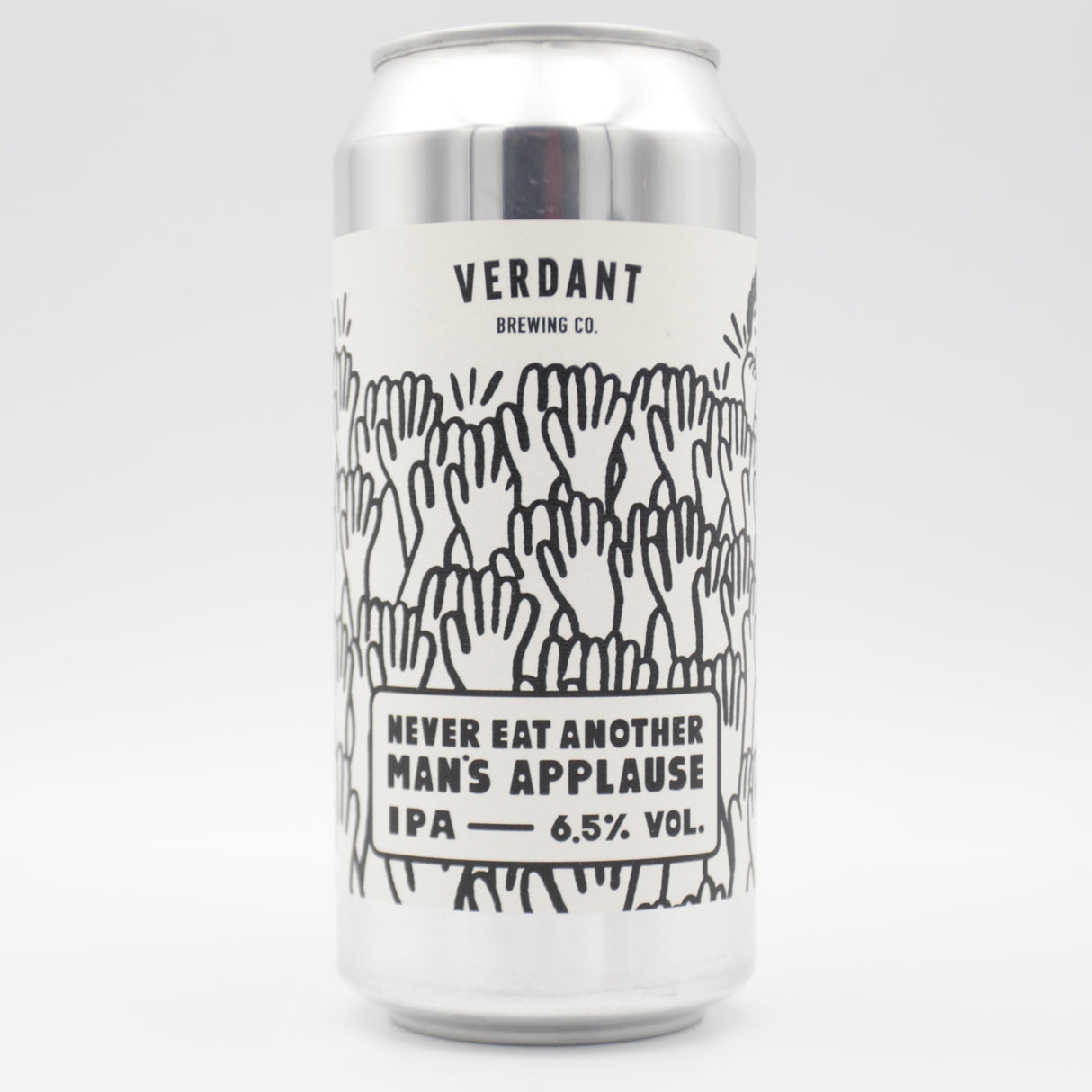 This is a can of Verdant - Never Eat Another Man's Applause - 6.5% (440ml). It is a IPA craft beer available to buy from Ghost Whale, voted London's best craft beer shop.