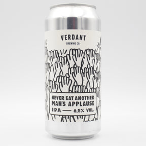 This is a can of Verdant - Never Eat Another Man's Applause - 6.5% (440ml). It is a IPA craft beer available to buy from Ghost Whale, voted London's best craft beer shop.