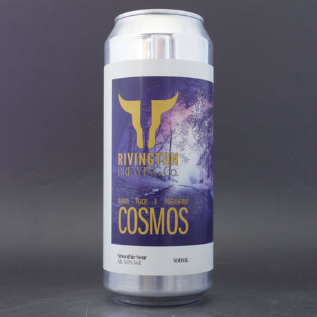 This is a can of Rivington - Cosmos [Mango, Peach, & Passionfruit] - 5% (500ml). It is a Sour craft beer available to buy from Ghost Whale, voted London's best craft beer shop.