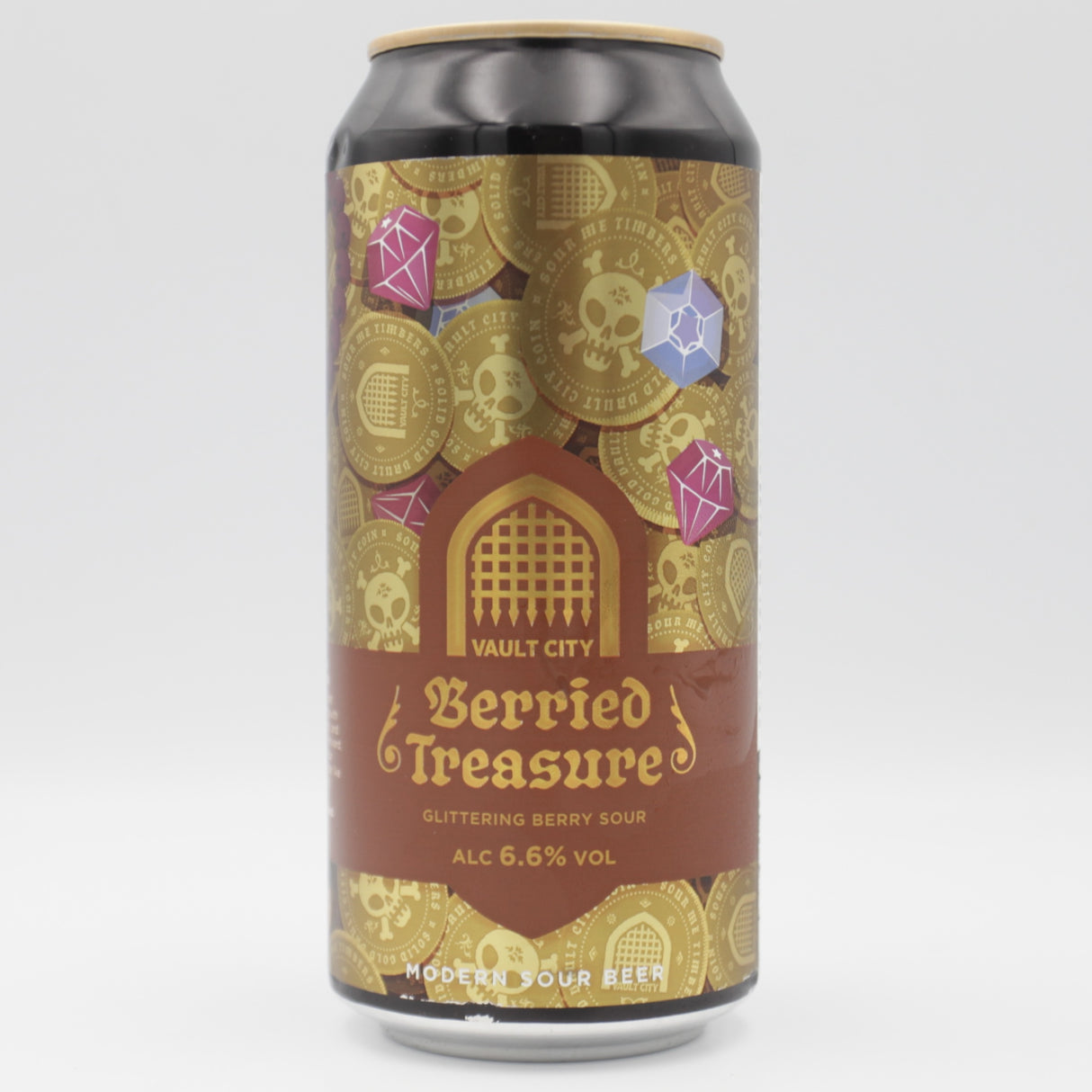 This is a can of Vault City - Berried Treasure - 6.6% (440ml). It is a Sour craft beer available to buy from Ghost Whale, voted London's best craft beer shop.