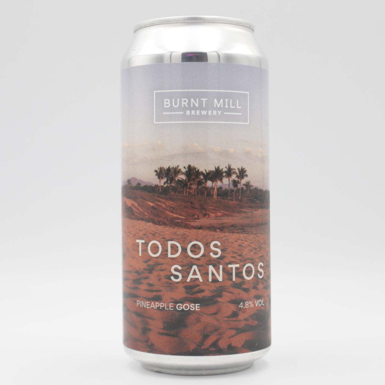 This is a can of Burnt Mill - Todos Santos - 4.8% (440ml). It is a Gose craft beer available to buy from Ghost Whale, voted London's best craft beer shop.