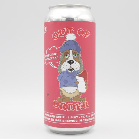 This is a can of RAR Brewing - Out Of Order: Raspberry Shortcake - 5% (473ml). It is a Sour craft beer available to buy from Ghost Whale, voted London's best craft beer shop.
