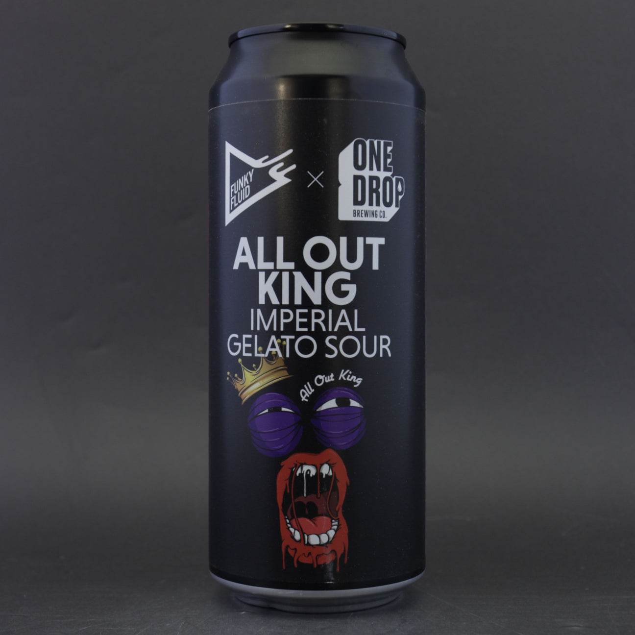 This is a can of Funky Fluid - All Out King - 8% (500ml). It is a Sour craft beer available to buy from Ghost Whale, voted London's best craft beer shop.