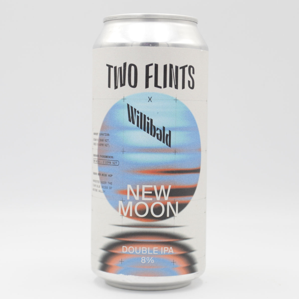 This is a can of Two Flints / Willibald - New Moon - 8% (440ml). It is a Double IPA craft beer available to buy from Ghost Whale, voted London's best craft beer shop.