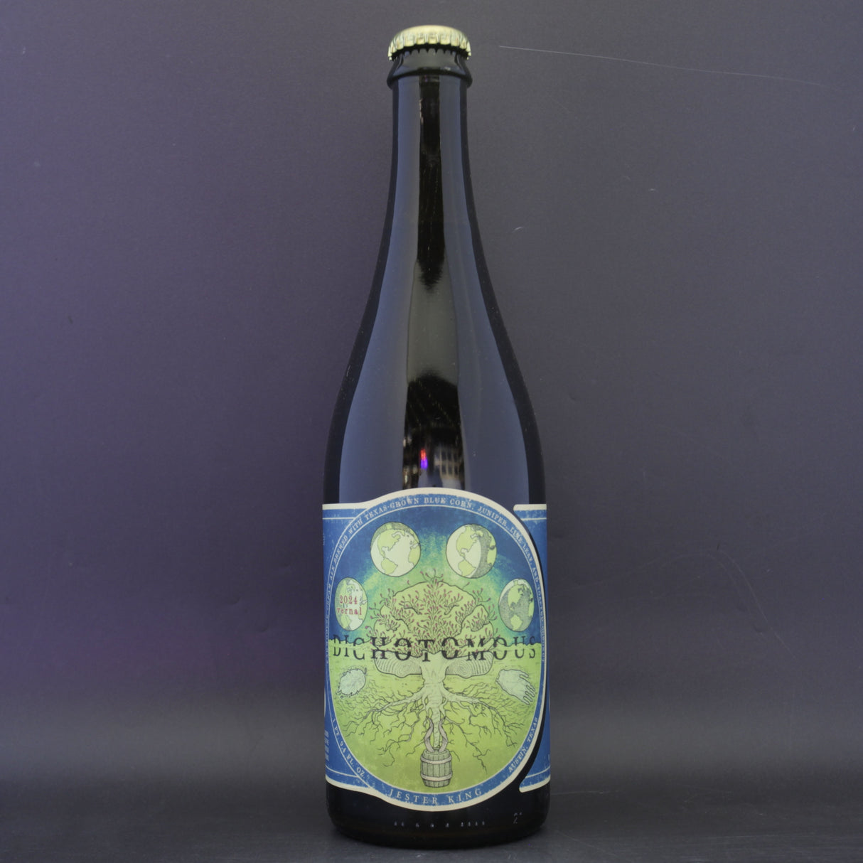 This is a sharing bottle of Jester King - Vernal Dichotomous 2024 - 5% (750ml). It is a Wild Ale craft beer available to buy from Ghost Whale, voted London's best craft beer shop.