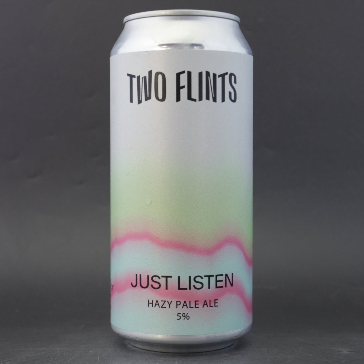 This is a can of Two Flints - Just Listen - 5% (440ml). It is a Pale Ale craft beer available to buy from Ghost Whale, voted London's best craft beer shop.