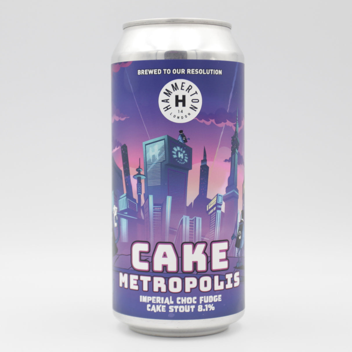 This is a can of Hammerton - Cake Metropolis - 8.1% (440ml). It is a Imperial Stout / Porter craft beer available to buy from Ghost Whale, voted London's best craft beer shop.