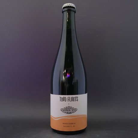 This is a sharing bottle of Two Flints / Burning Sky - Mixed Ferm #1 - 5.4% (750ml). It is a Saison craft beer available to buy from Ghost Whale, voted London's best craft beer shop.