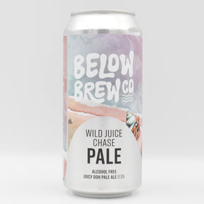 This is a can of Below Brew Co - Wild Juice Chase - 0.5% (440ml). It is a Pale Ale craft beer available to buy from Ghost Whale, voted London's best craft beer shop.